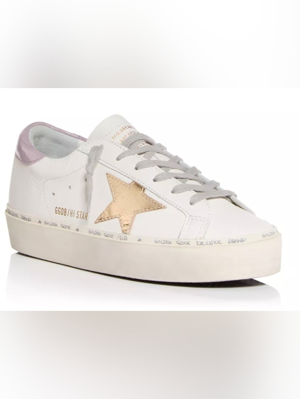 NEW Golden Goose Hi Star White Leather Sneaker with Gold Star and Pink Heel